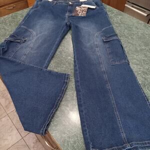 New VIP Jeans Cargo Flare Leg Denim Utility Pockets Stretch Women's Plus 2x 20